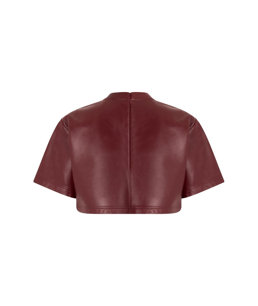 BALENCIAGA Бордовая кожаная футболка, фото 2