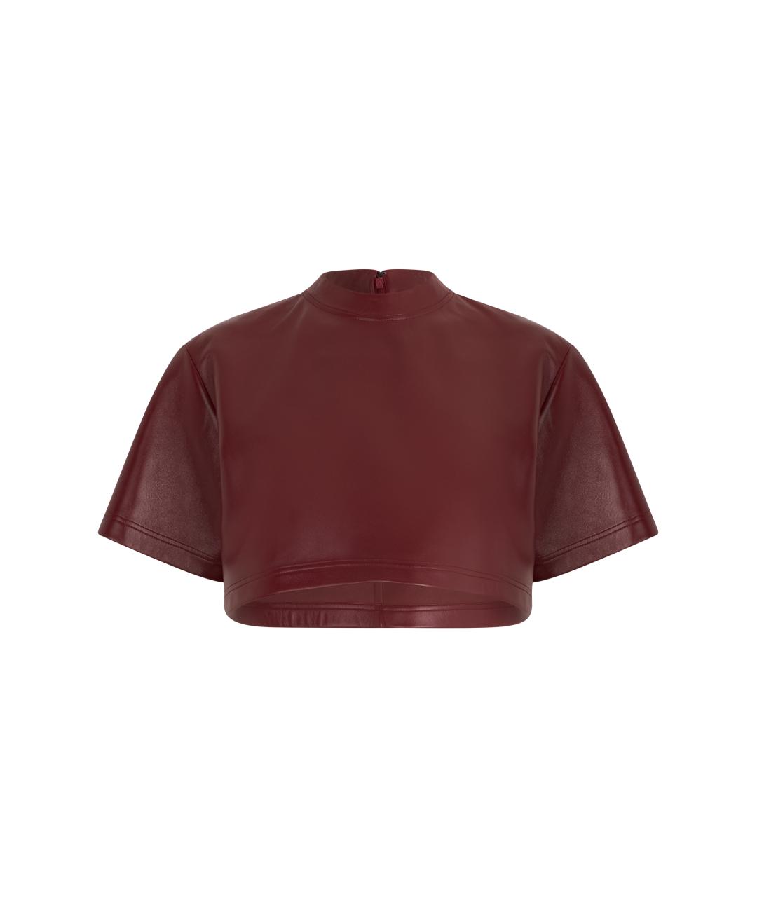 BALENCIAGA Бордовая кожаная футболка, фото 1