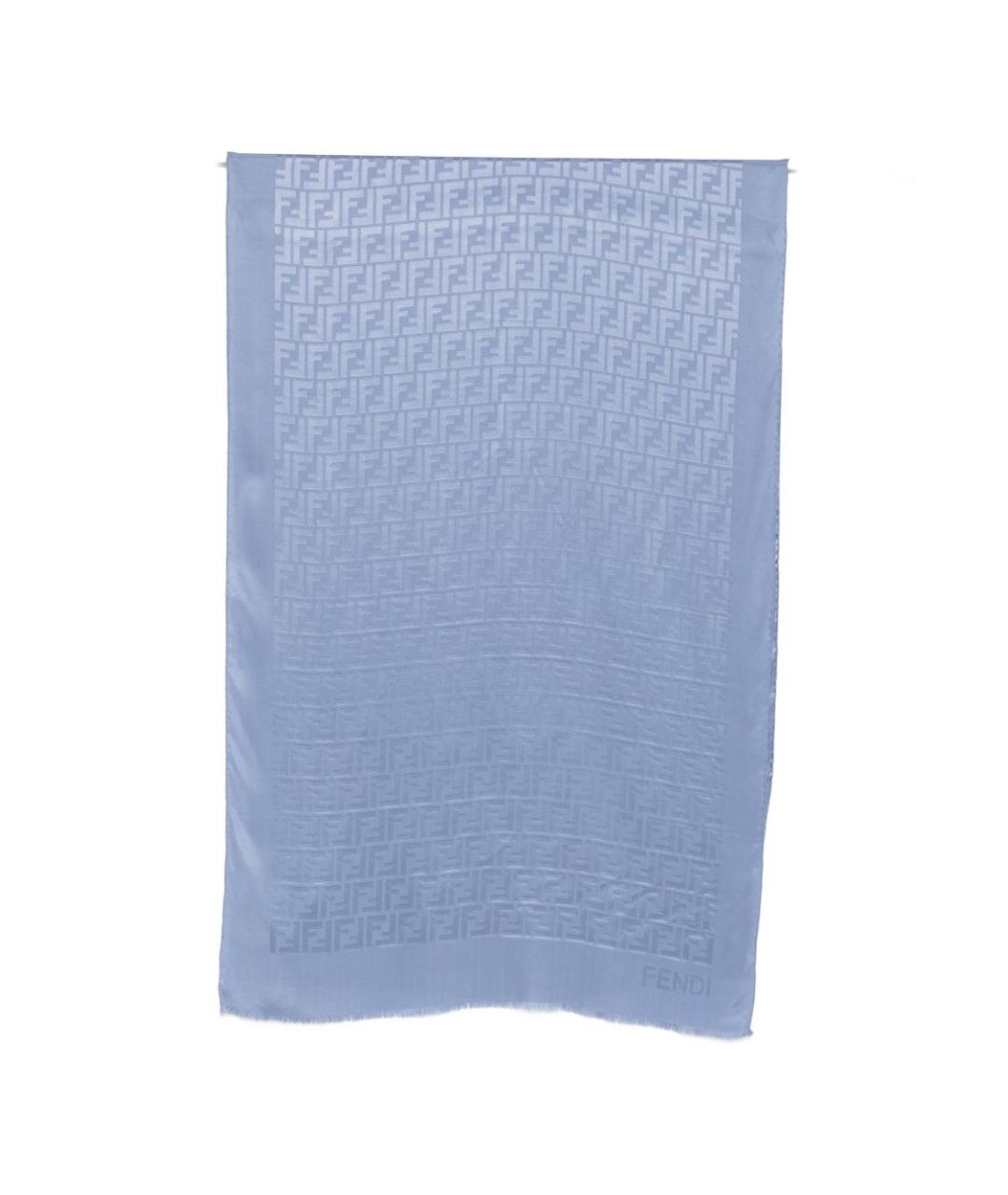FENDI Голубой шелковый шарф, фото 1