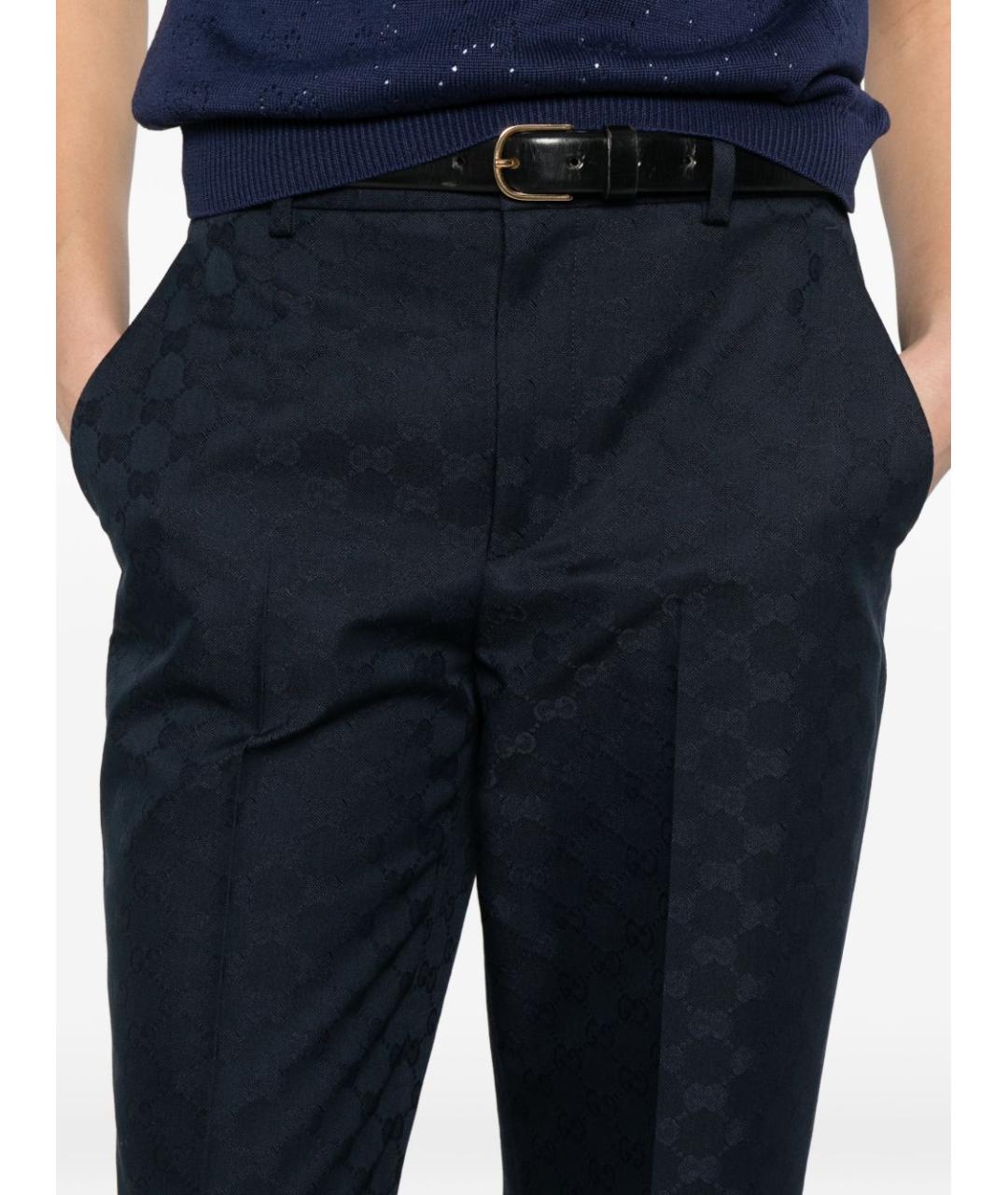 GUCCI Синие хлопковые прямые брюки, фото 3