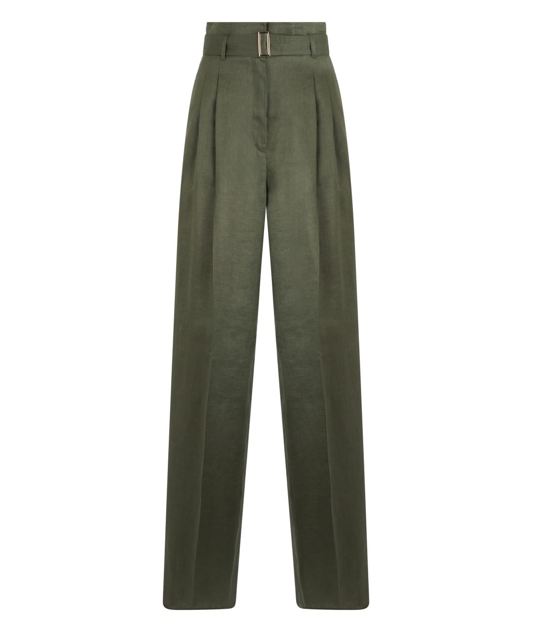 MAX MARA STUDIO Зеленые льняные прямые брюки, фото 1