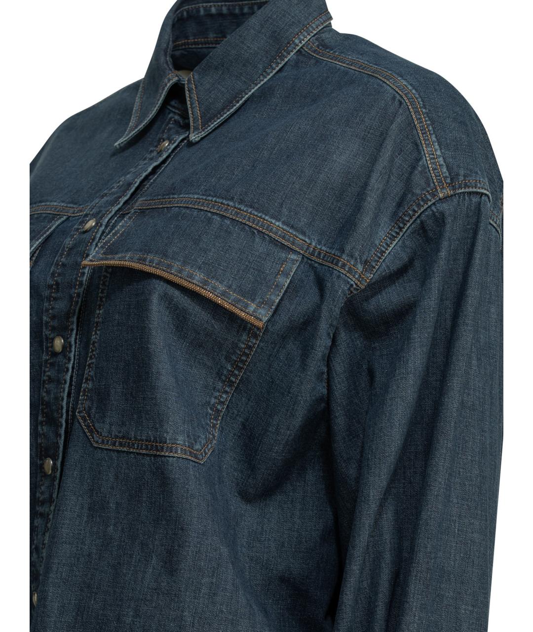 BRUNELLO CUCINELLI Синяя хлопковая рубашка, фото 4