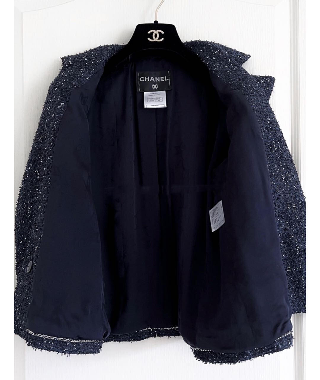 CHANEL PRE-OWNED Темно-синий твидовый жакет/пиджак, фото 6