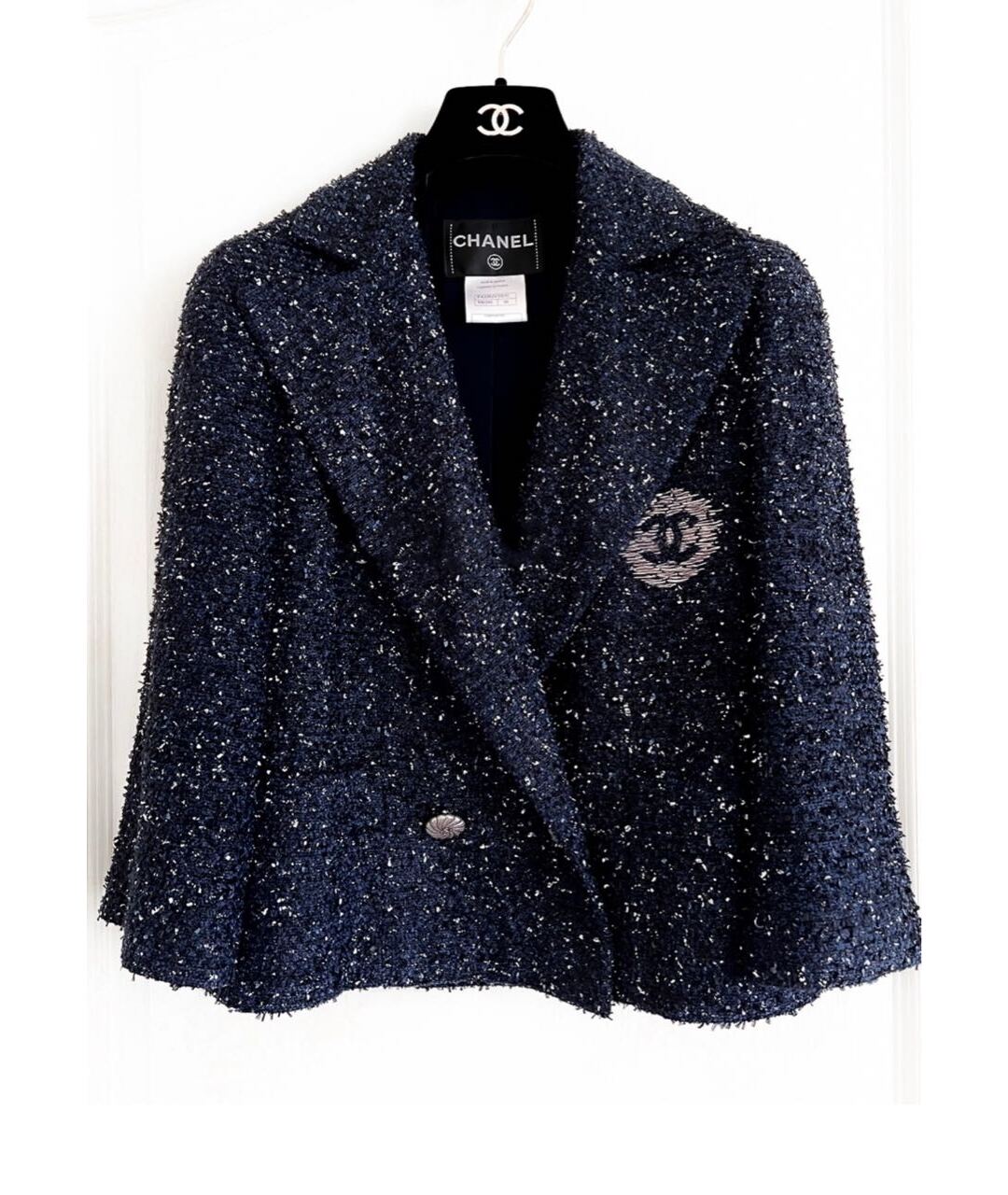 CHANEL PRE-OWNED Темно-синий твидовый жакет/пиджак, фото 9
