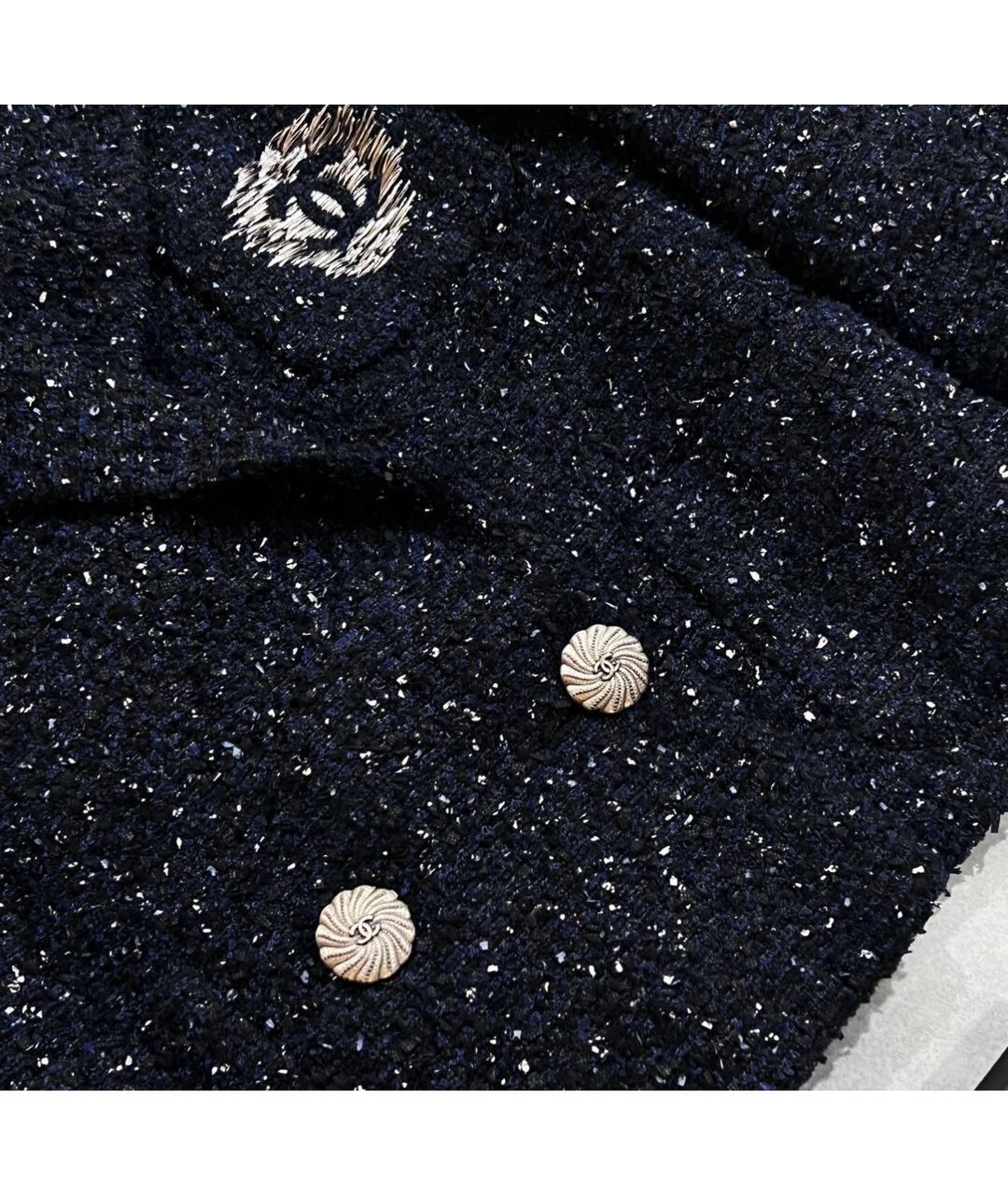 CHANEL PRE-OWNED Темно-синий твидовый жакет/пиджак, фото 4