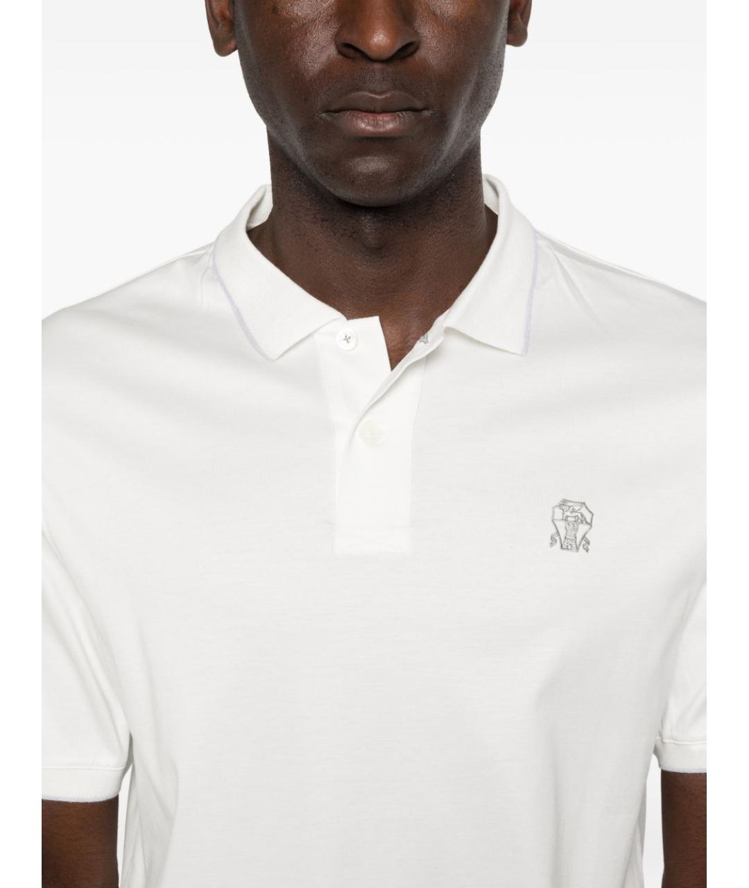 BRUNELLO CUCINELLI Белое хлопковое поло с коротким рукавом, фото 5