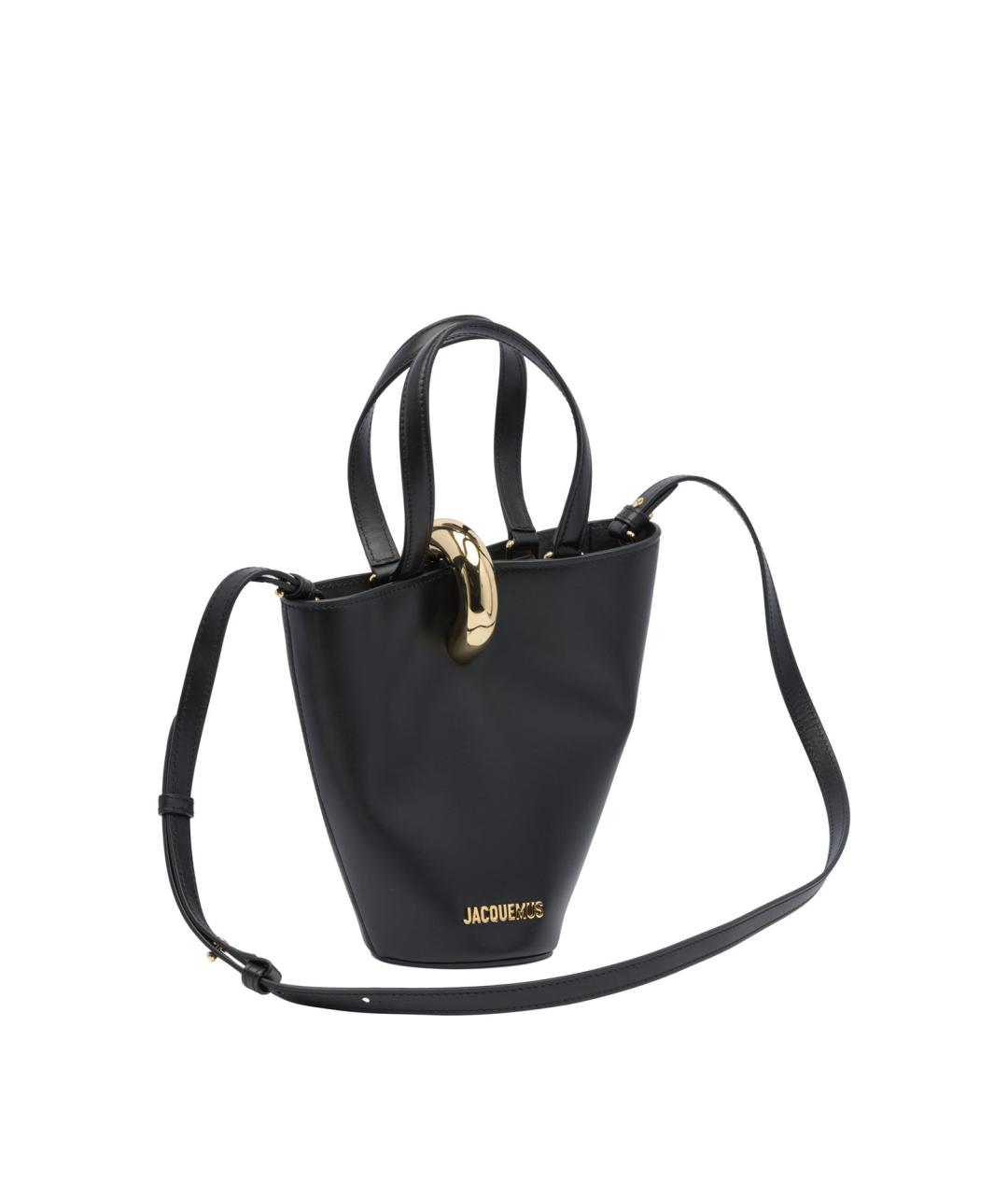 JACQUEMUS Черная кожаная сумка тоут, фото 2