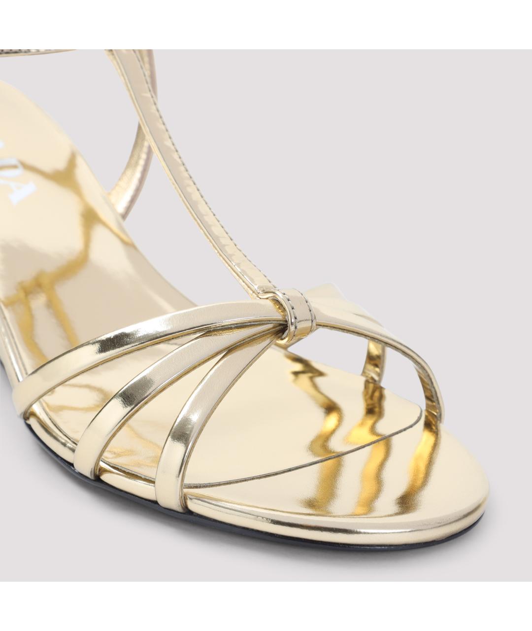 PRADA Золотые кожаные босоножки, фото 5