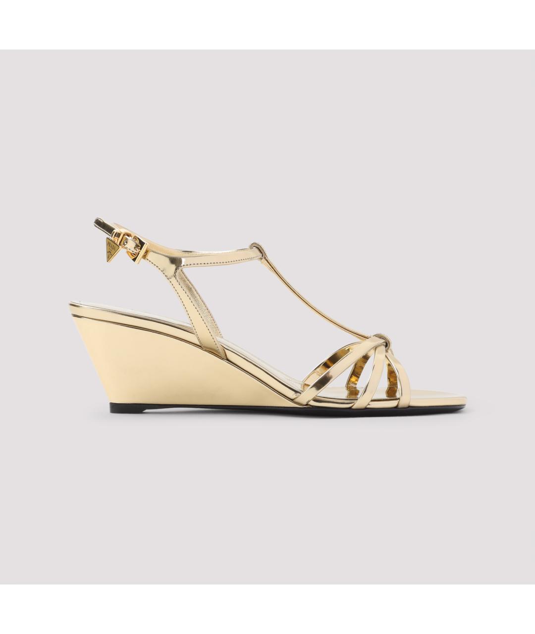 PRADA Золотые кожаные босоножки, фото 2