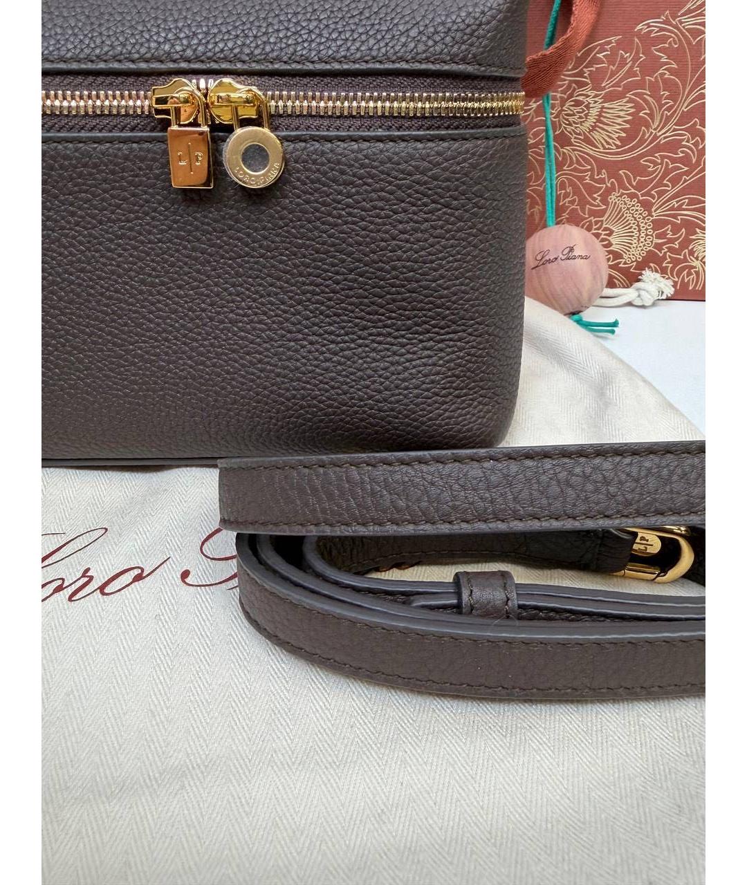 LORO PIANA Коричневая кожаная сумка через плечо, фото 5