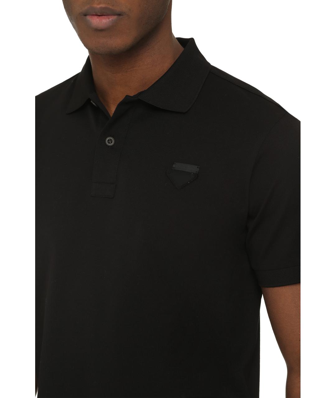 PRADA Черное хлопковое поло с коротким рукавом, фото 5