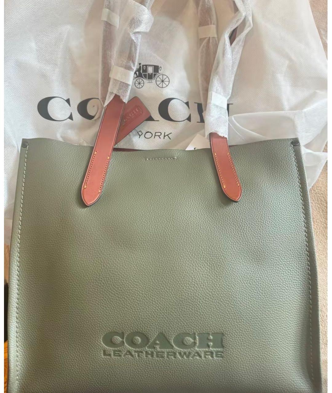 COACH Зеленая кожаная сумка тоут, фото 4