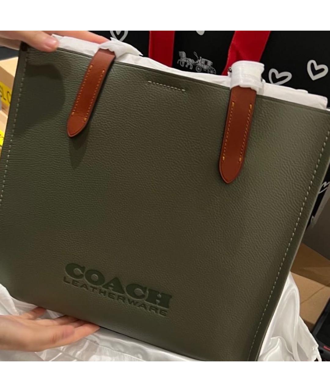 COACH Зеленая кожаная сумка тоут, фото 5