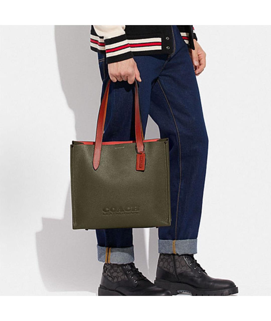 COACH Зеленая кожаная сумка тоут, фото 3