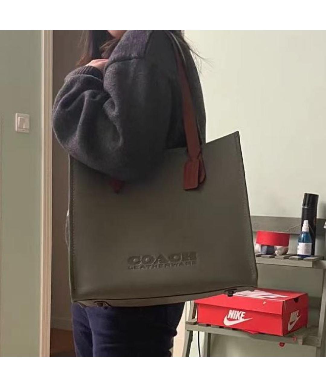 COACH Зеленая кожаная сумка тоут, фото 7