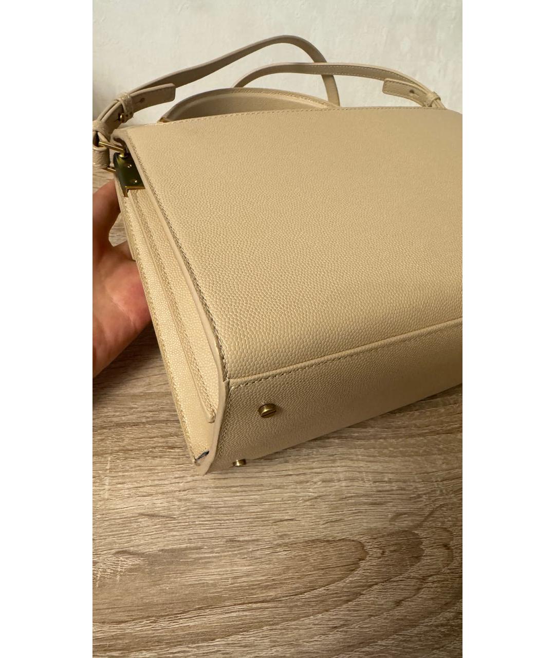 SAINT LAURENT Бежевая кожаная сумка с короткими ручками, фото 5