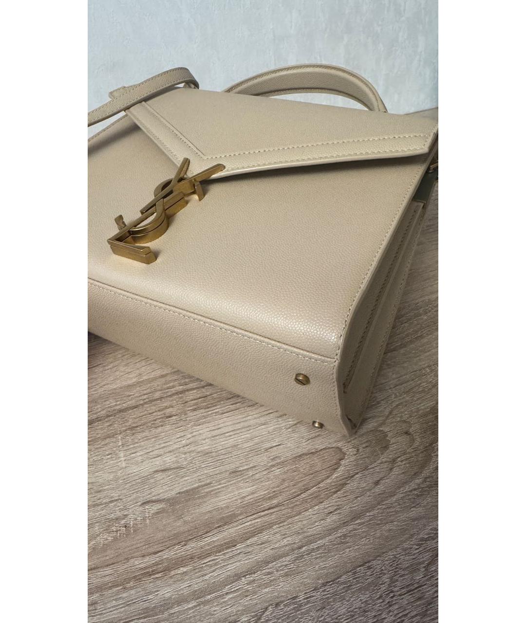 SAINT LAURENT Бежевая кожаная сумка с короткими ручками, фото 3