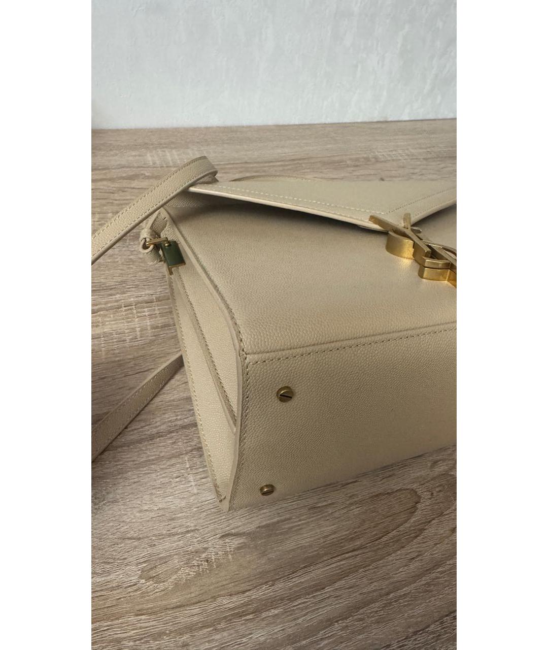 SAINT LAURENT Бежевая кожаная сумка с короткими ручками, фото 4