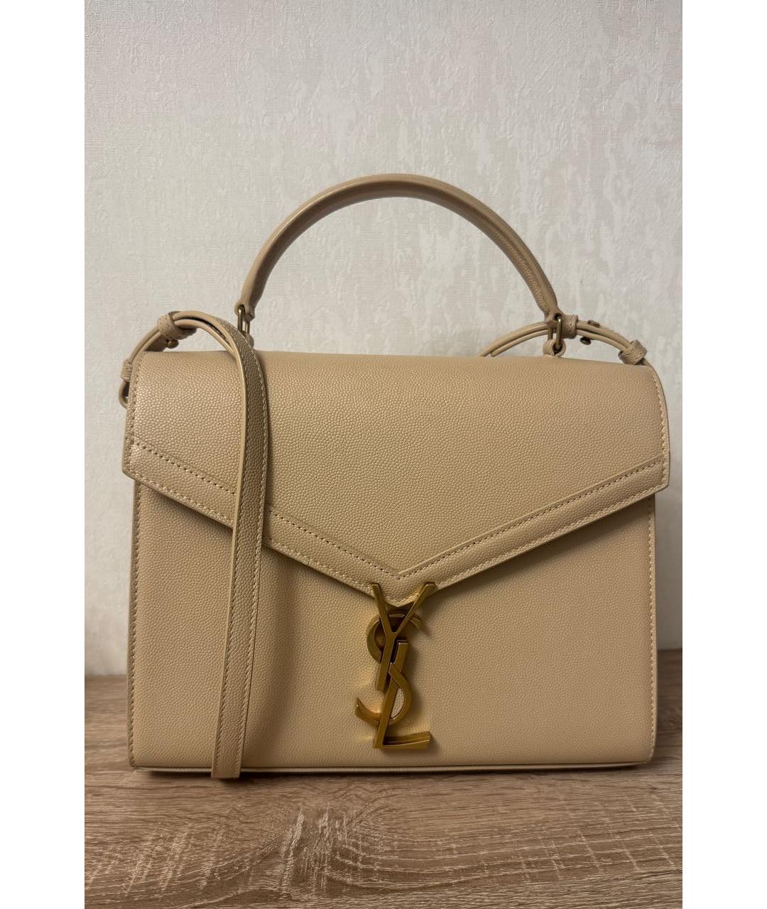 SAINT LAURENT Бежевая кожаная сумка с короткими ручками, фото 8