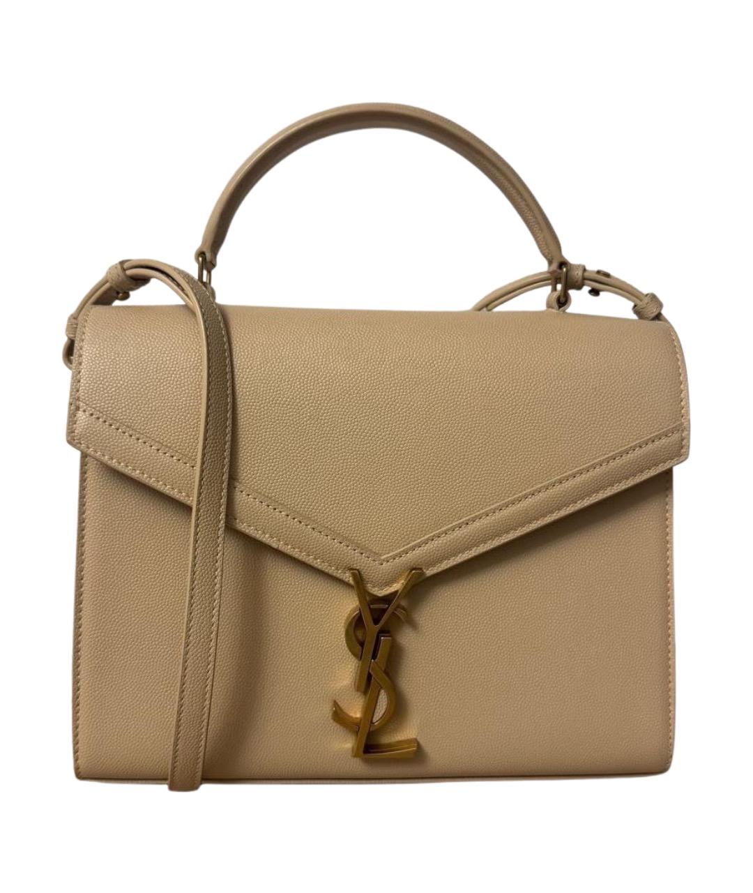 SAINT LAURENT Бежевая кожаная сумка с короткими ручками, фото 1