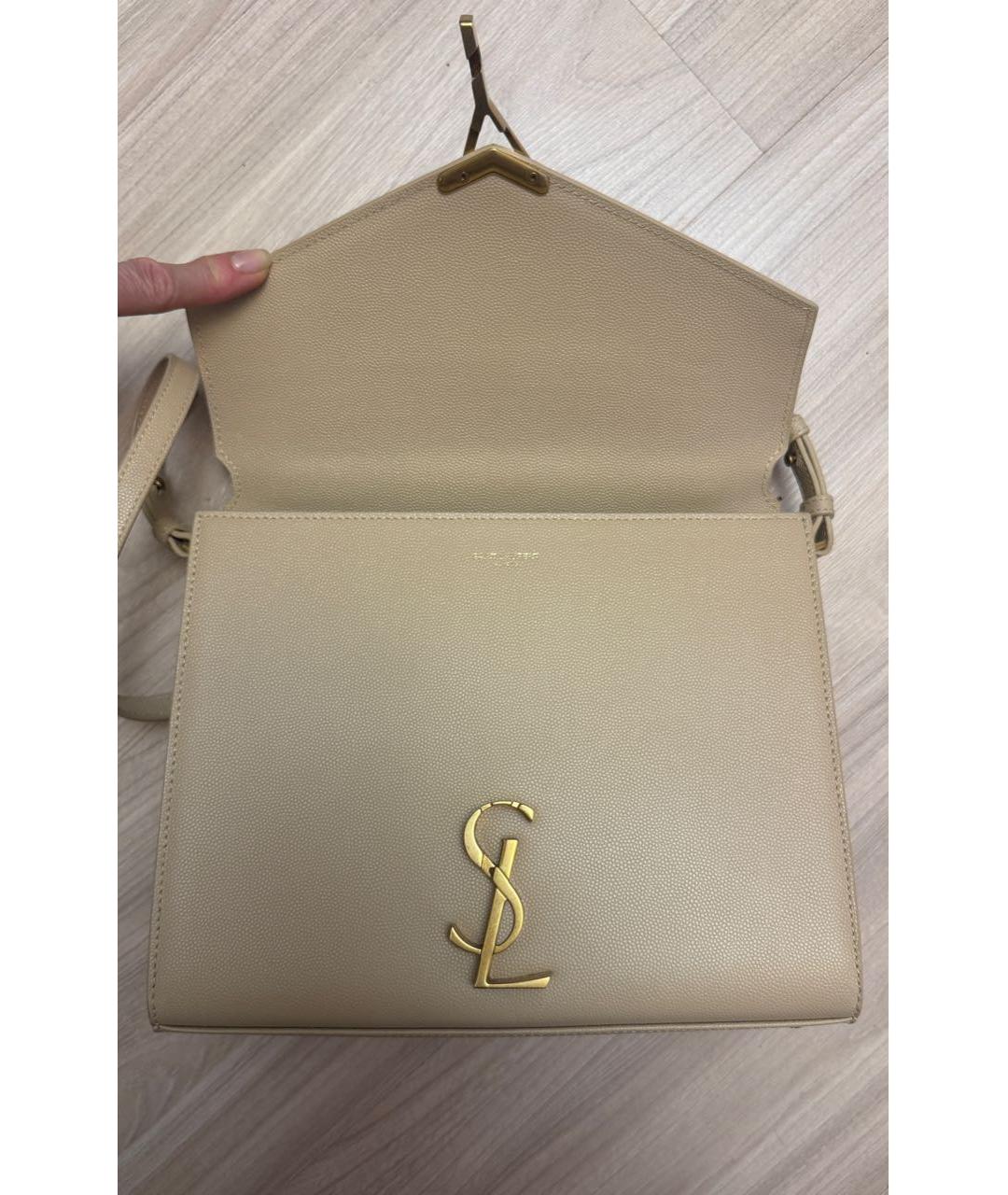 SAINT LAURENT Бежевая кожаная сумка с короткими ручками, фото 6