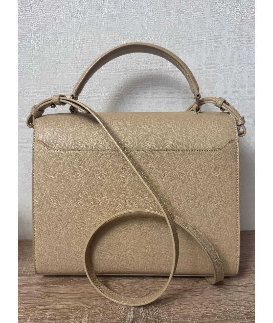 SAINT LAURENT Бежевая кожаная сумка с короткими ручками, фото 2