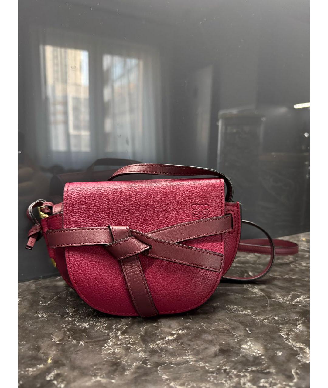 LOEWE Бордовая кожаная сумка через плечо, фото 9