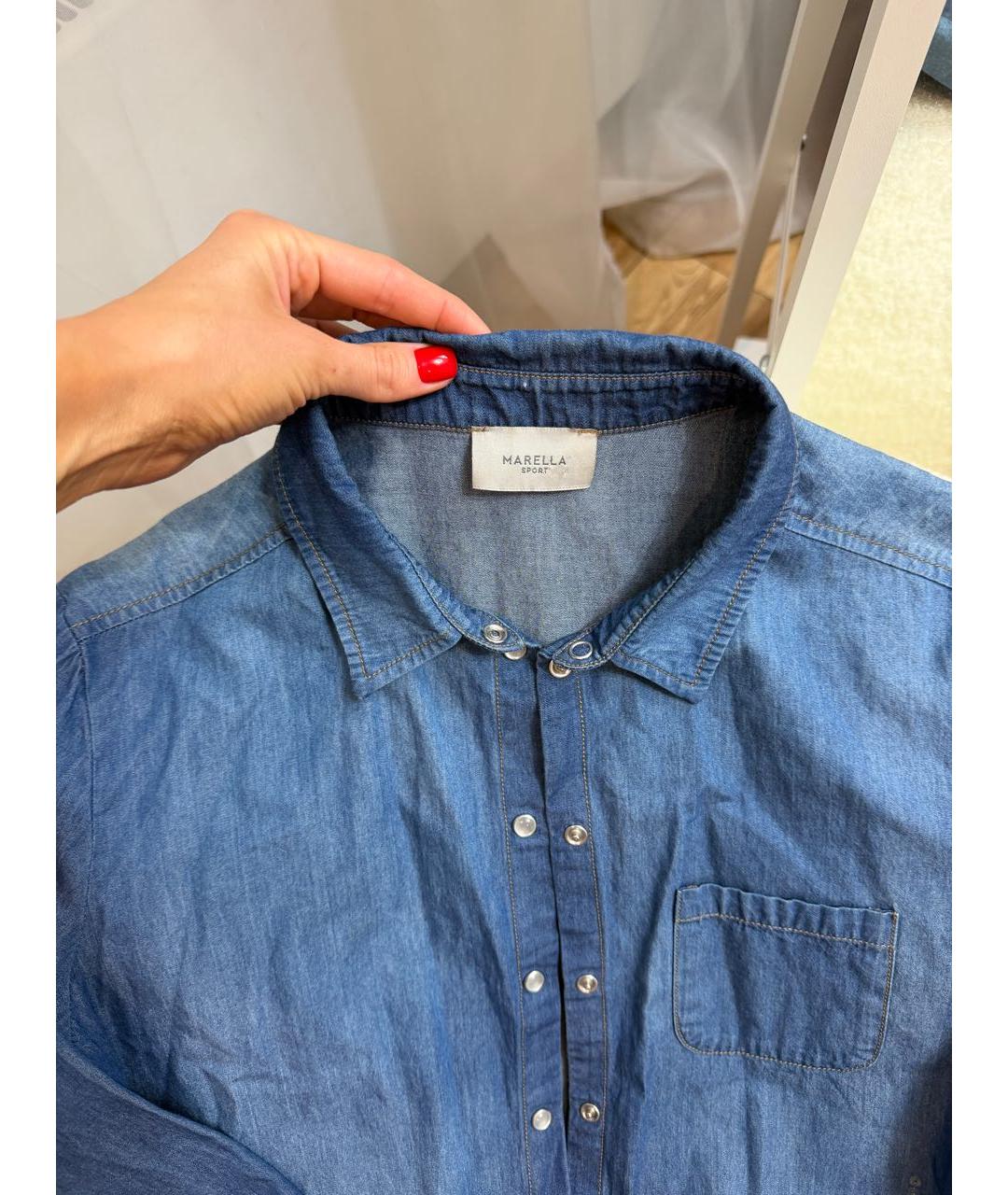 MARELLA Синяя хлопковая рубашка, фото 3