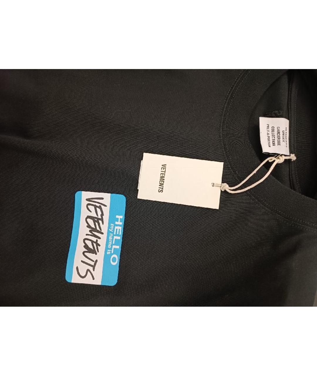 VETEMENTS Черная хлопковая футболка, фото 3