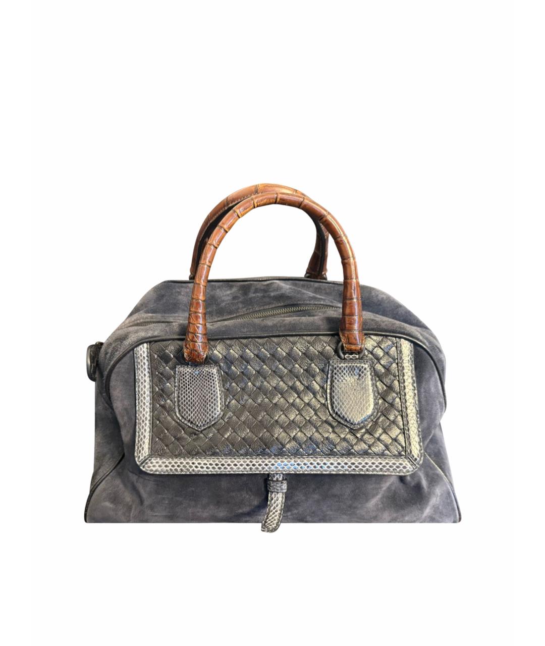 BOTTEGA VENETA Темно-синяя замшевая сумка с короткими ручками, фото 1