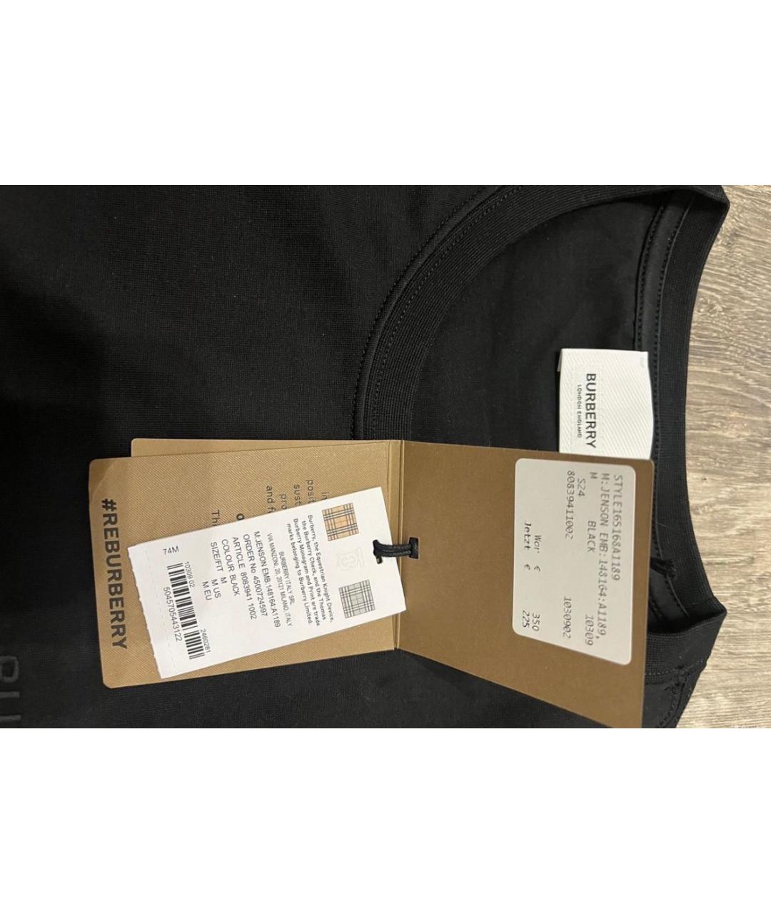 BURBERRY Черная хлопковая футболка, фото 4