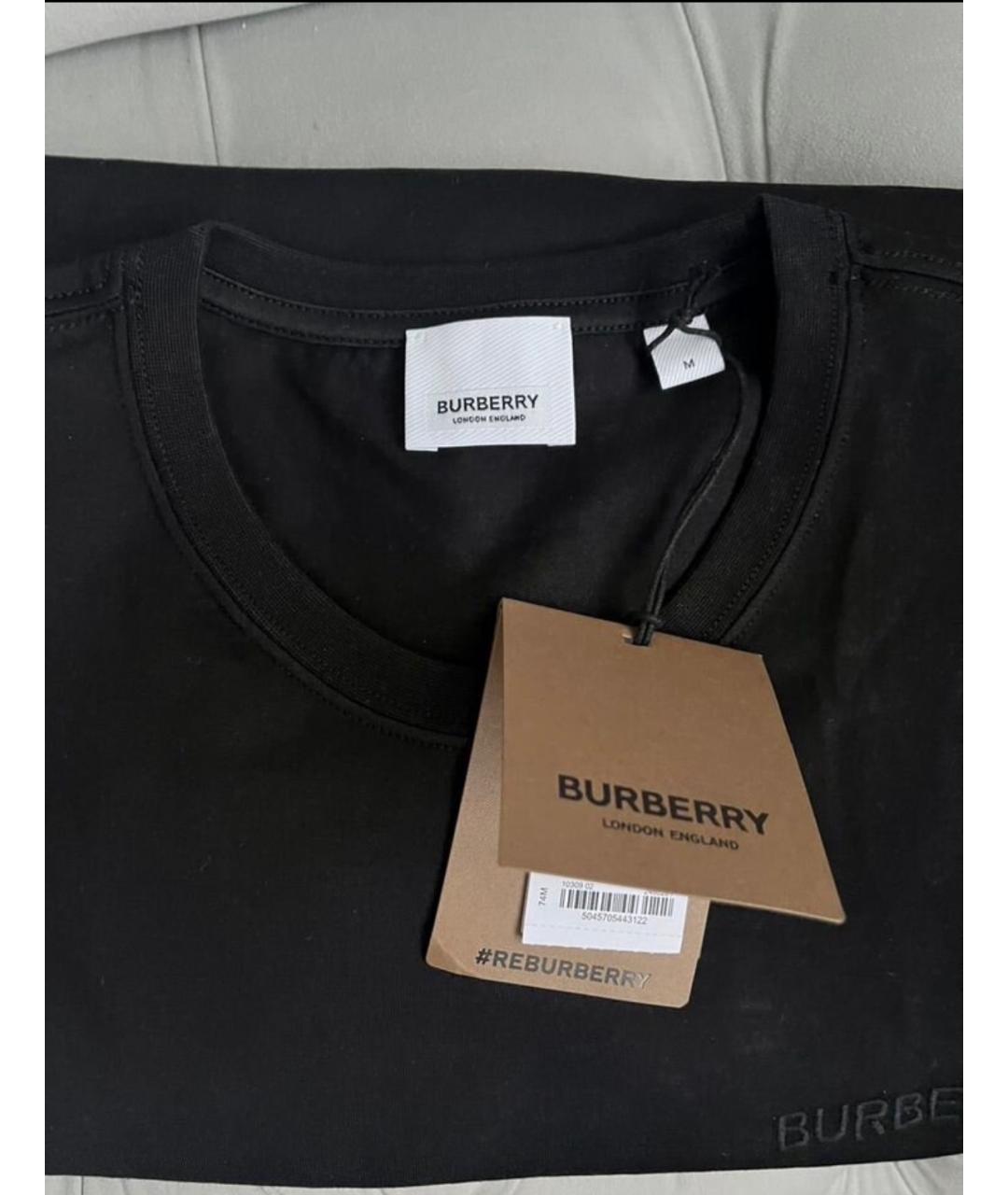 BURBERRY Черная хлопковая футболка, фото 2