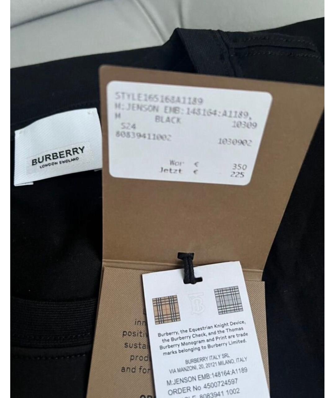 BURBERRY Черная хлопковая футболка, фото 3