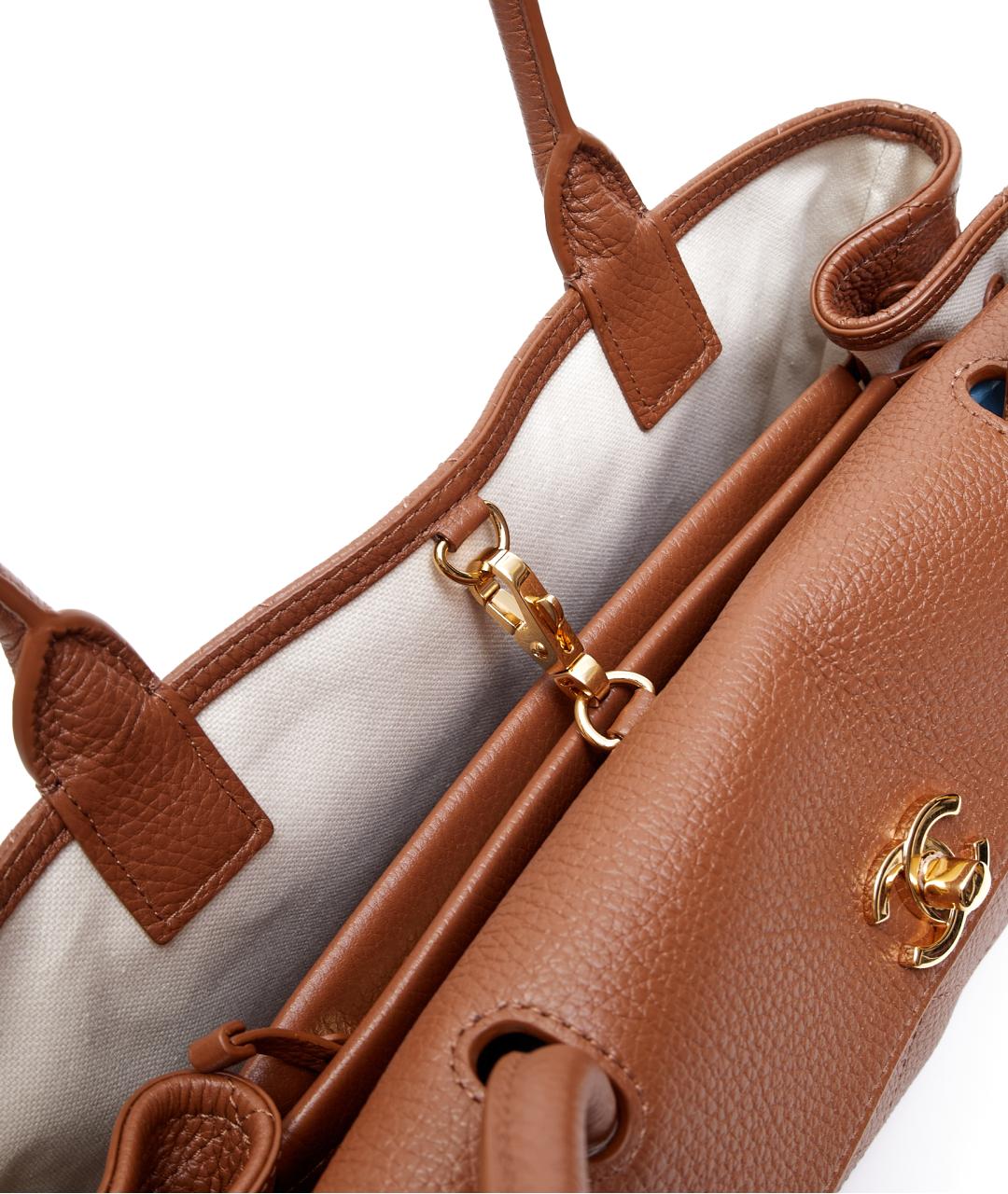 CHANEL Коричневая кожаная сумка с короткими ручками, фото 7