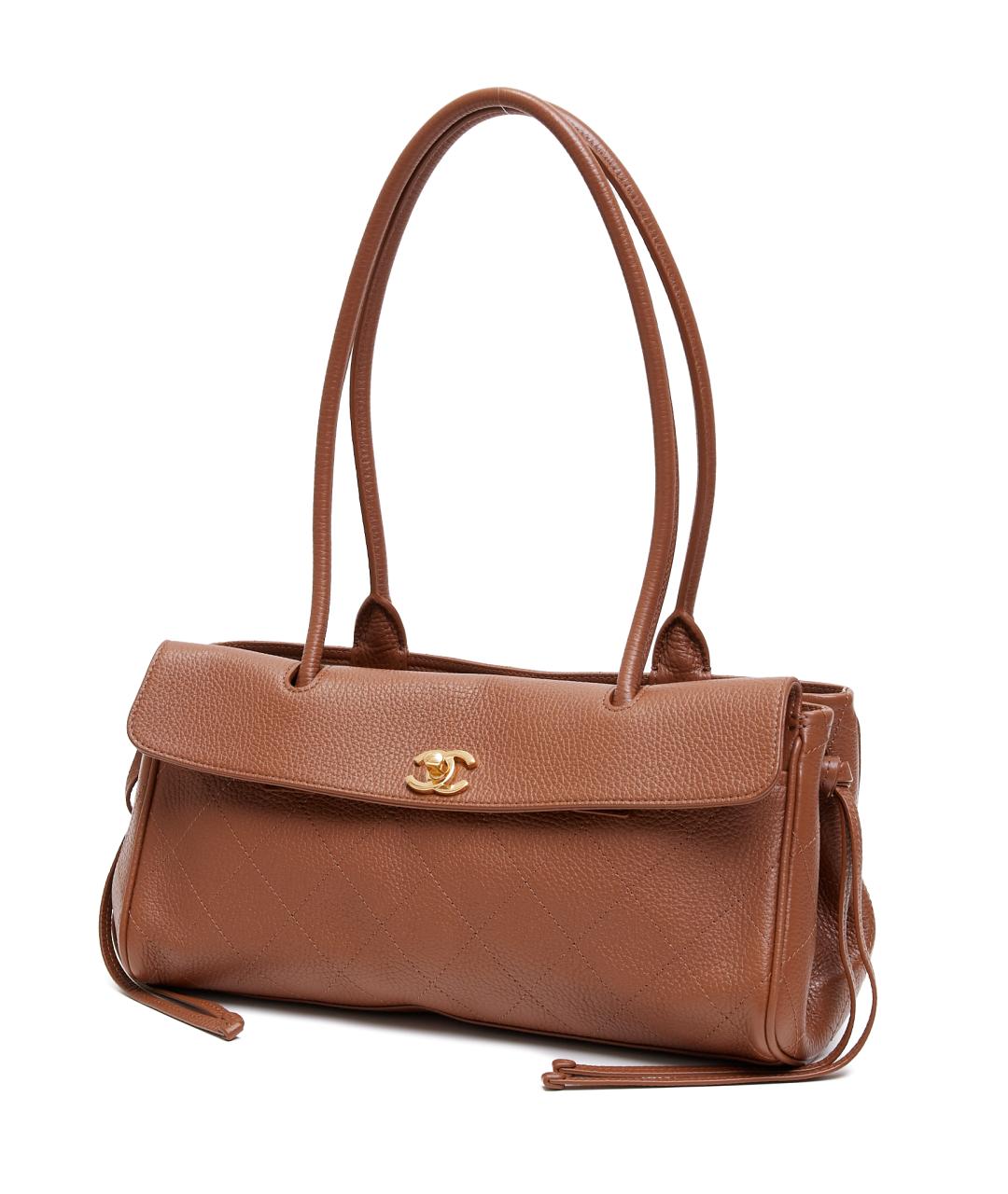 CHANEL Коричневая кожаная сумка с короткими ручками, фото 2