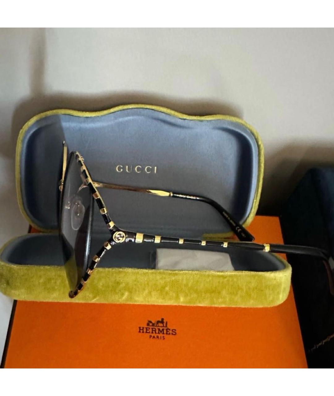 GUCCI Золотые металлические солнцезащитные очки, фото 4