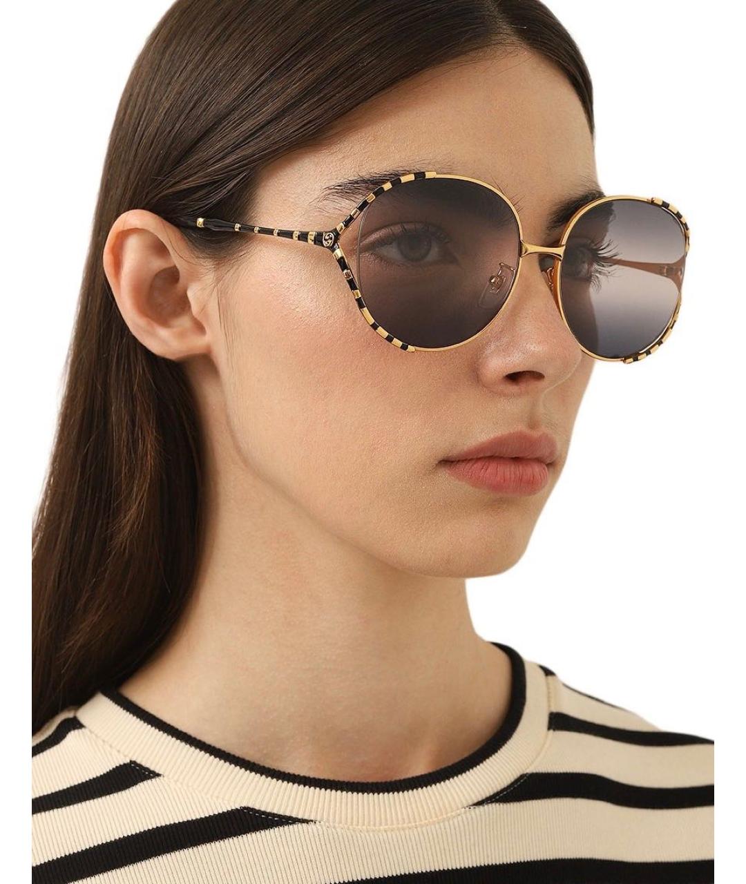 GUCCI Золотые металлические солнцезащитные очки, фото 8