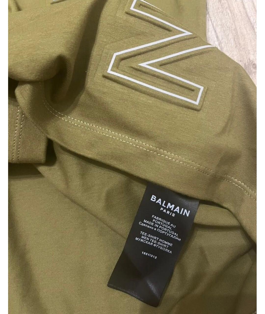 BALMAIN Хаки хлопковая футболка, фото 4