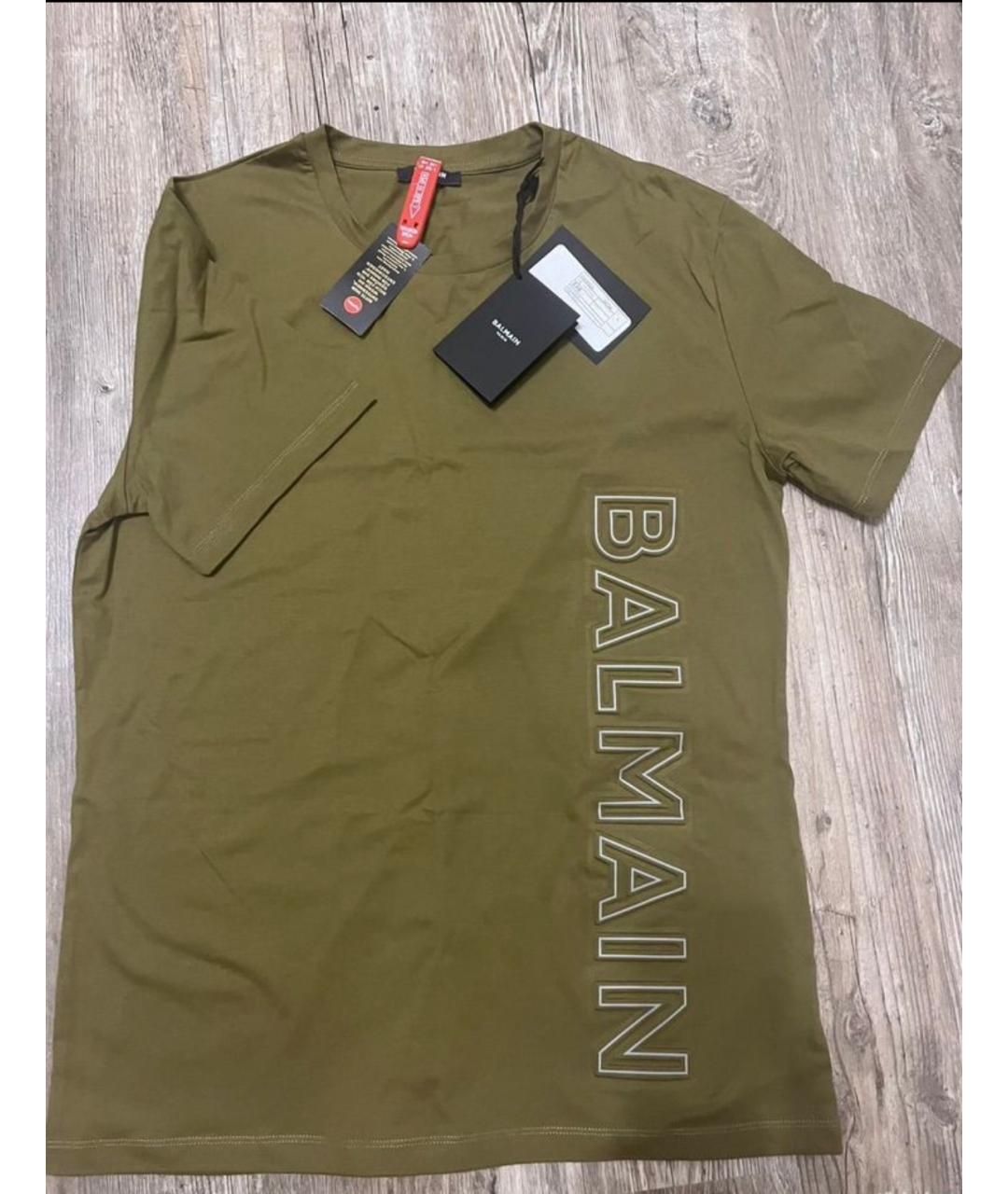 BALMAIN Хаки хлопковая футболка, фото 8
