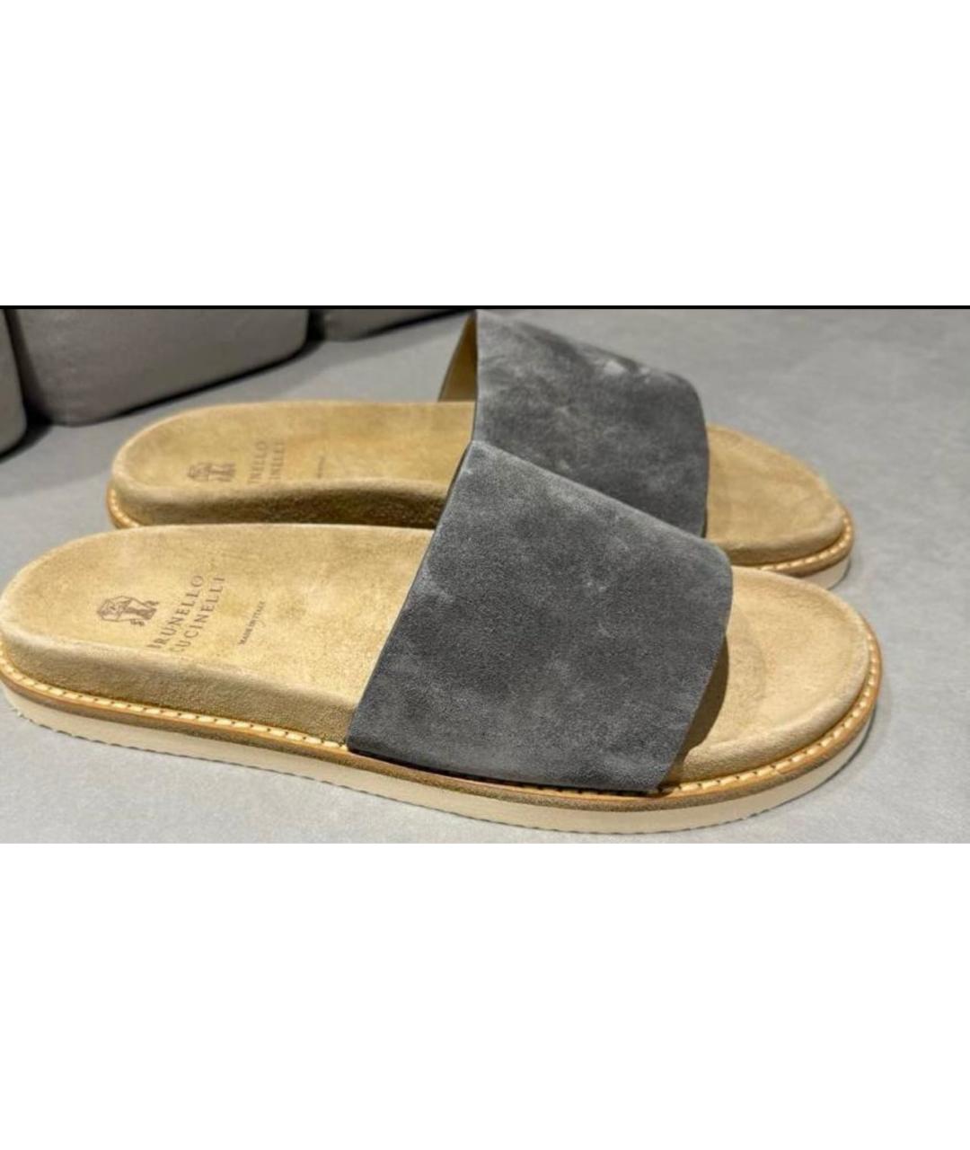 BRUNELLO CUCINELLI Серые замшевые шлепанцы, фото 5