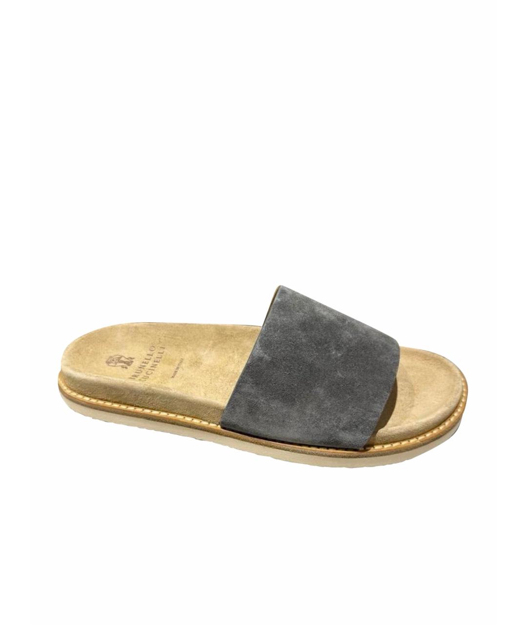 BRUNELLO CUCINELLI Серые замшевые шлепанцы, фото 1