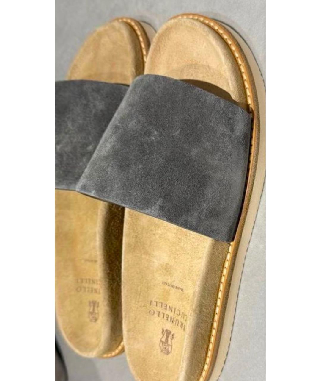 BRUNELLO CUCINELLI Серые замшевые шлепанцы, фото 3