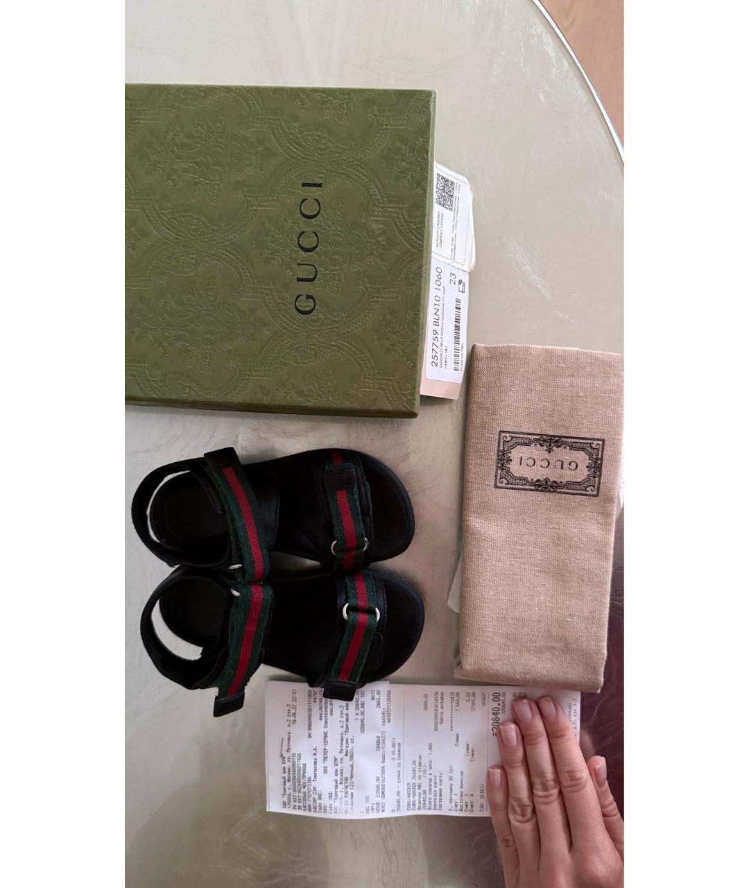 GUCCI Черные кожаные сандалии и шлепанцы, фото 3