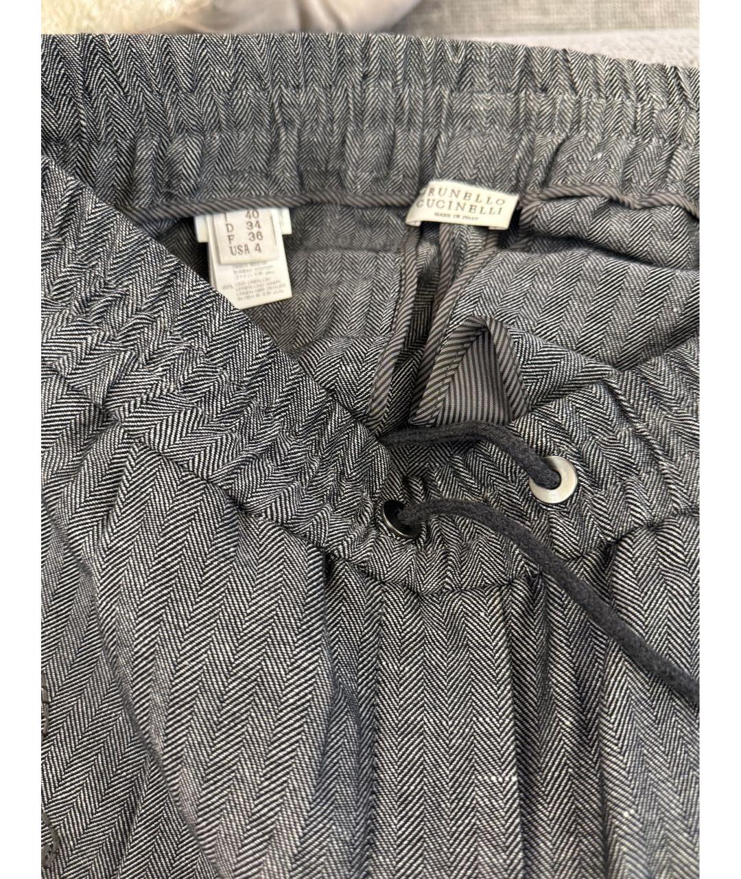 BRUNELLO CUCINELLI Серые хлопковые прямые брюки, фото 3