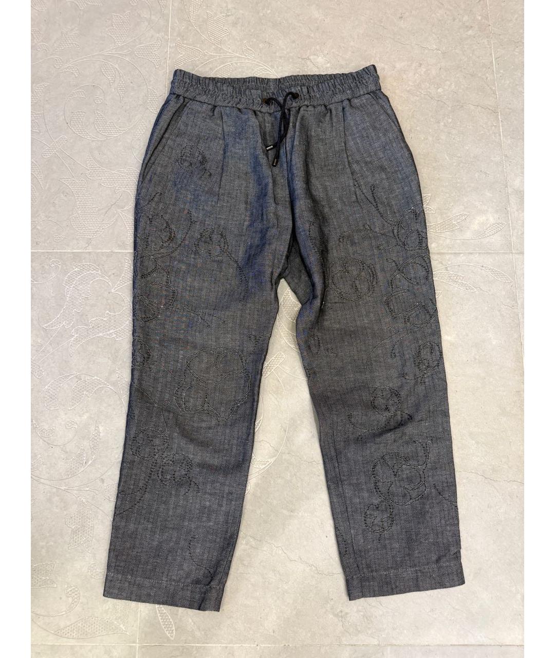 BRUNELLO CUCINELLI Серые хлопковые прямые брюки, фото 4