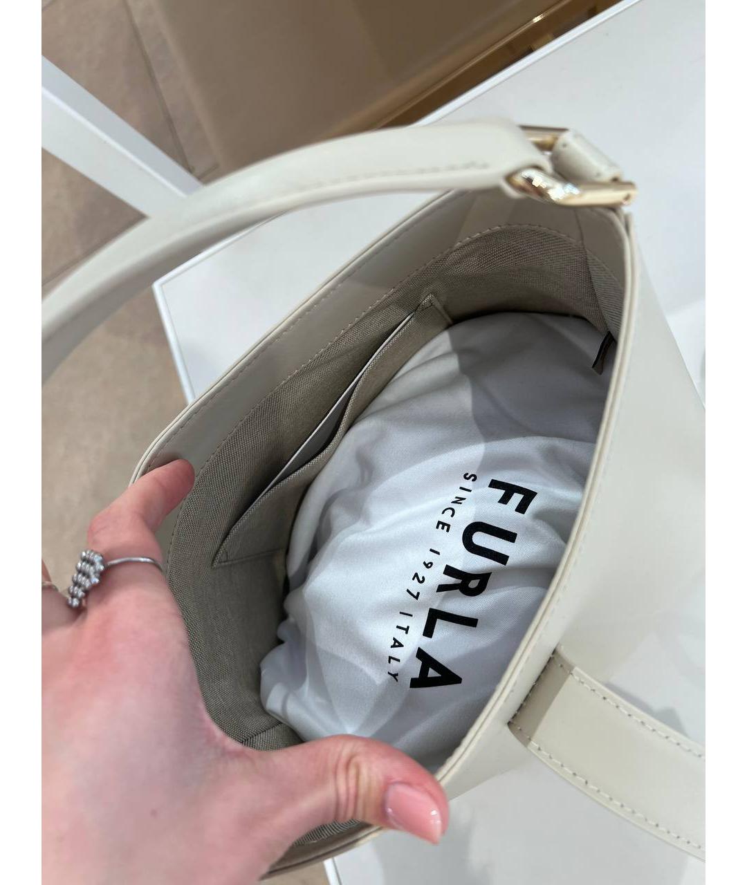 FURLA Бежевая кожаная сумка через плечо, фото 5