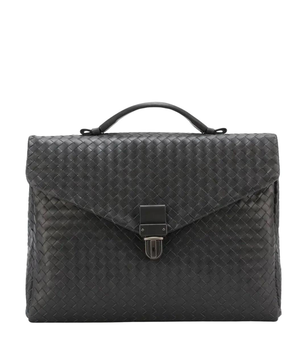 BOTTEGA VENETA Черный кожаный портфель, фото 1
