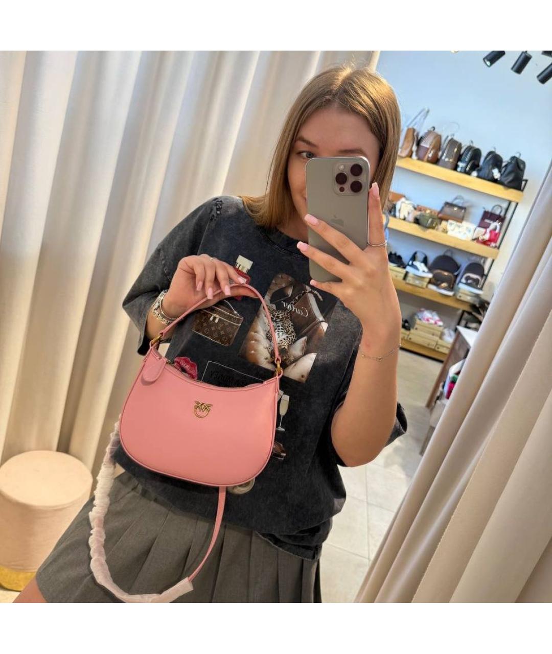 PINKO Розовая кожаная сумка через плечо, фото 6