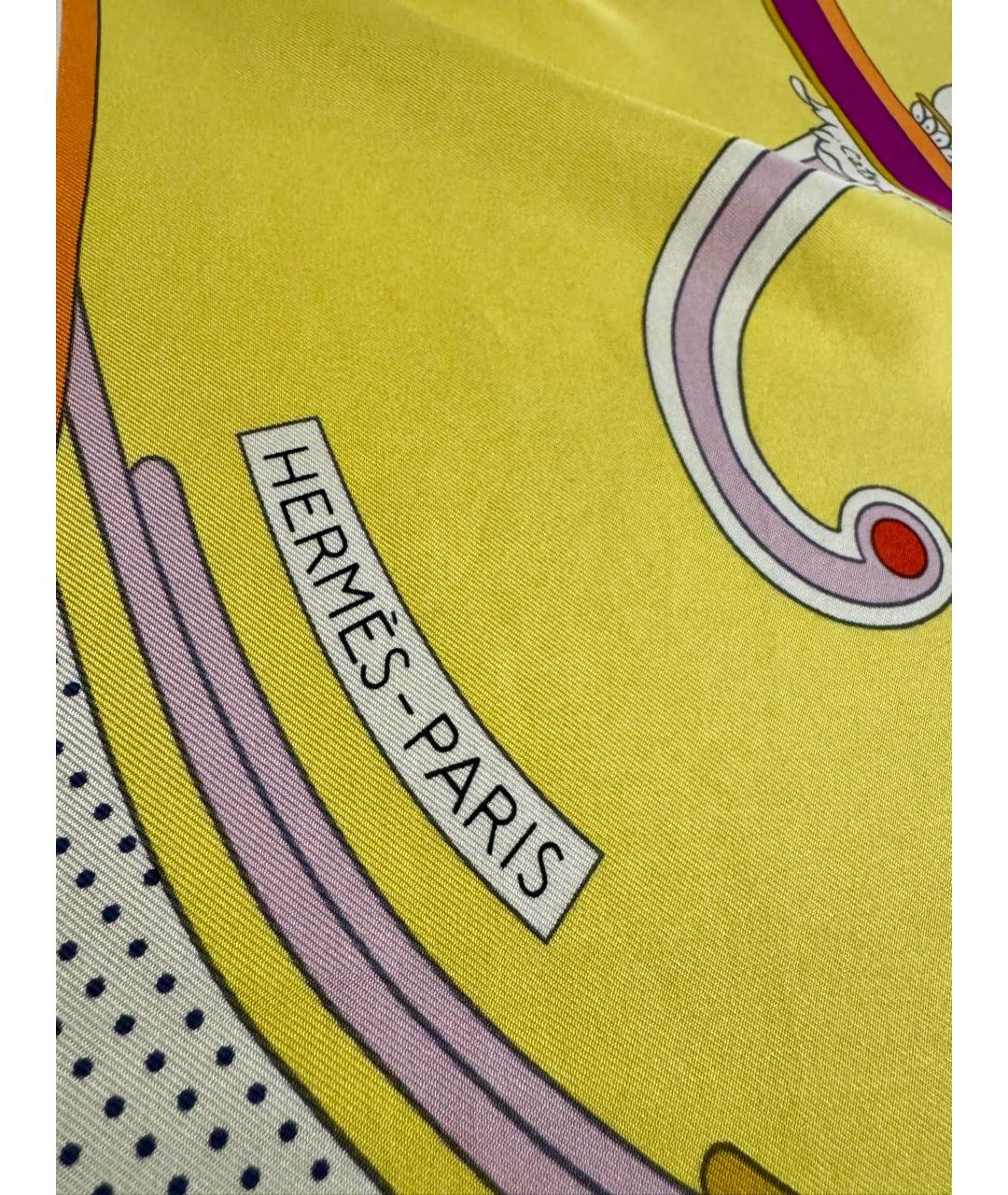 HERMES Желтый шелковый платок, фото 2