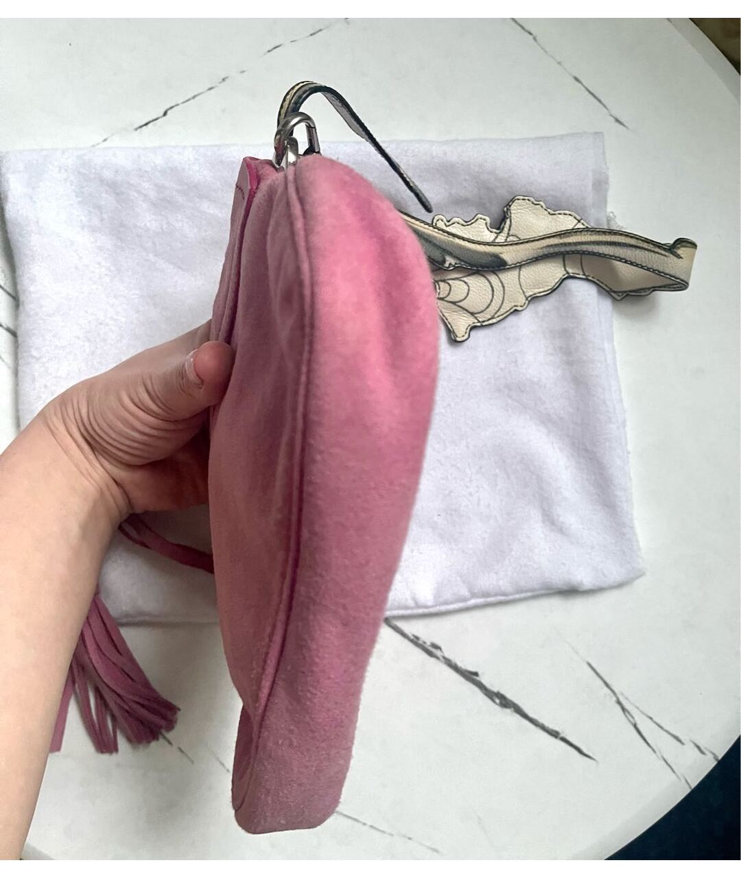 PRADA Розовая замшевая сумка с короткими ручками, фото 7